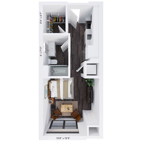 Floor plan for studio, 1 bath, 479 sqft